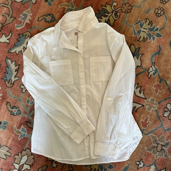 White sheer small chicos button down long sleeve - Picture 2 of 4